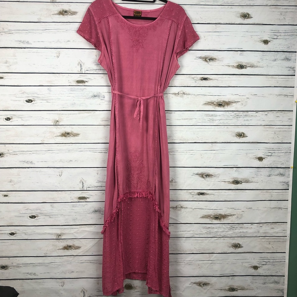 Geeta Free One Size Boho Pink Fringe Maxi dress